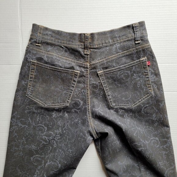 Lois jeans black stretch denim pants paisley grey brown pattern boho high rise - Picture 8 of 12